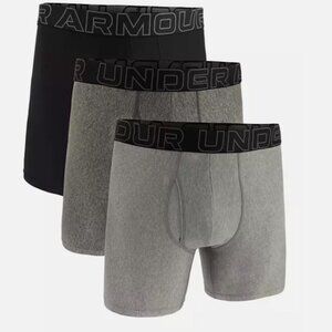 Under Armour 3 Pack 6" Performance Boxerjock Three Boxer Briefs Black Steel Gray